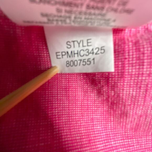 Ellen Tracy Pink Linen Cotton Top S Gold Zip Tassel 3/4 Sleeve Pockets Slit Back - Picture 12 of 16